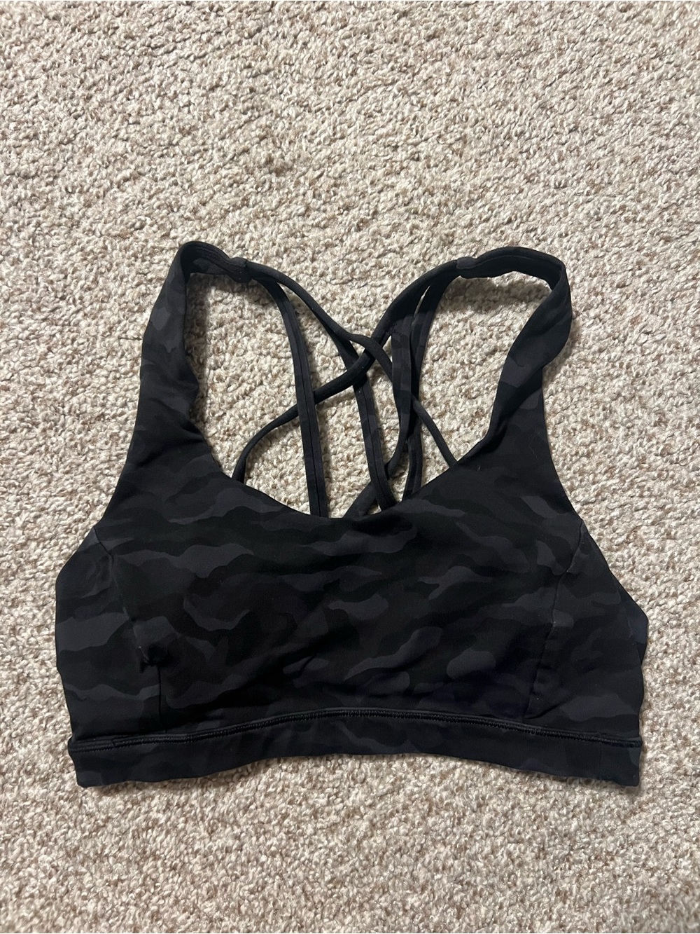 Black Strappy Camo Sports Bra - Women
